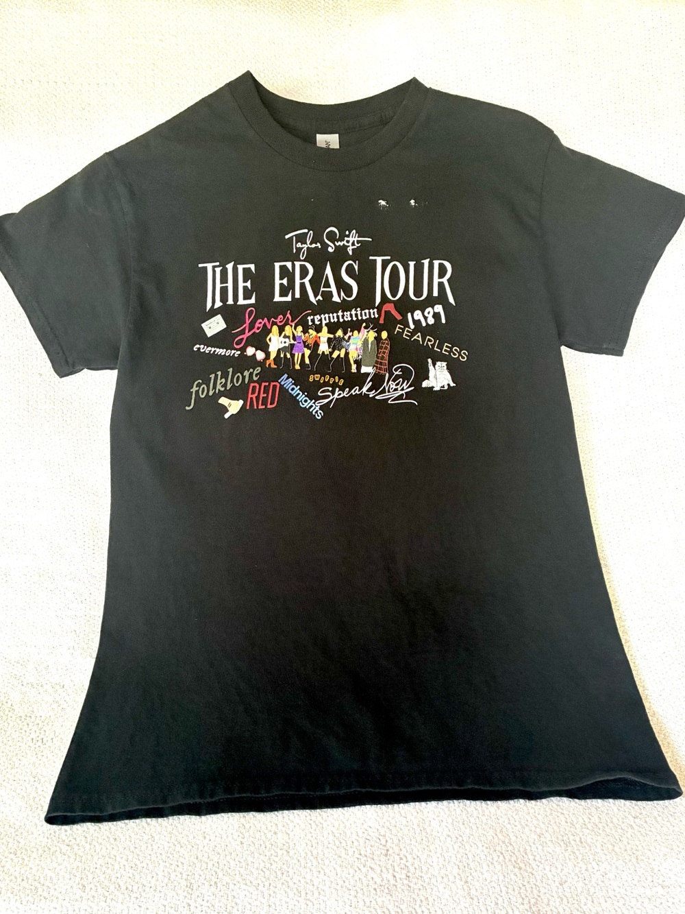 Taylor Swift Black The Eras Tour Short Sleeve Graphic Tee with Colorful Print